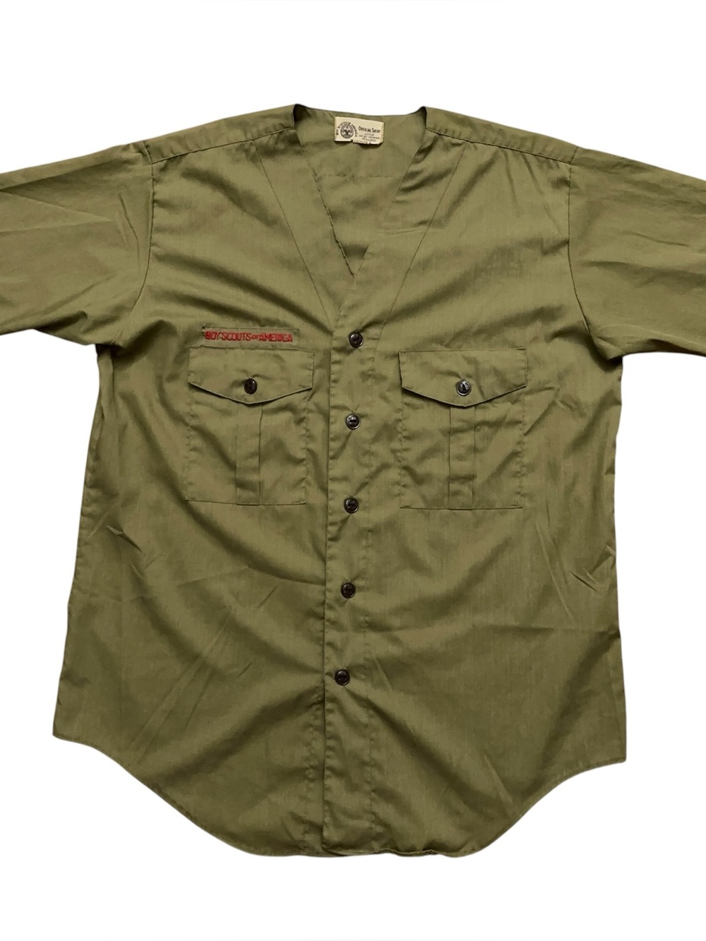 Vintage 70s BSA Boy Scouts of America Official Button Shirt V-Neck Green Adult M